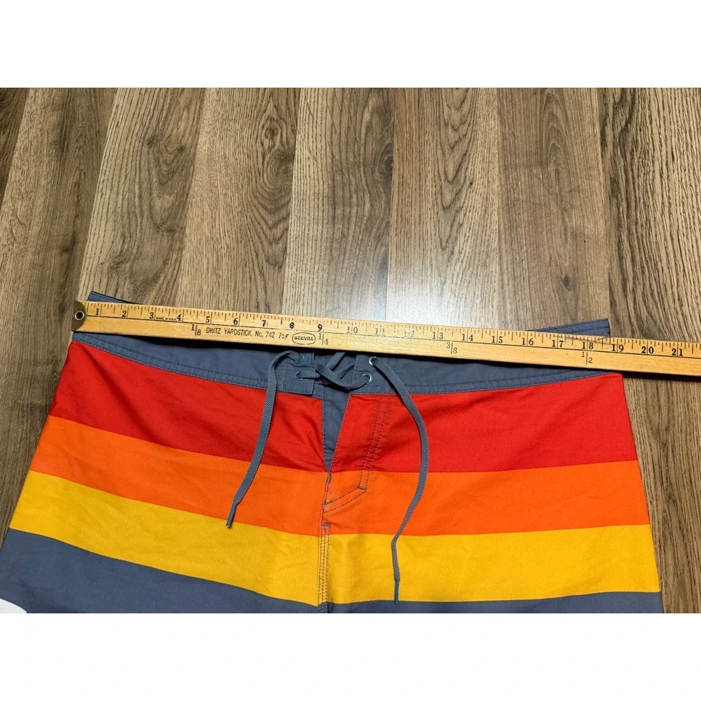 Fox Racing Board Shorts Mens Size 36 Blue Striped Swim Trunks Surf Retro Logo